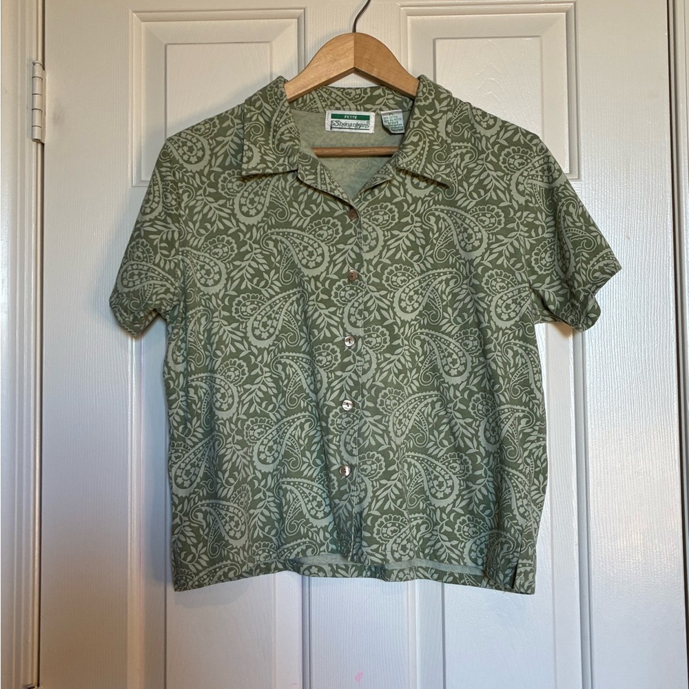 Green Paisley Button-Up Blouse